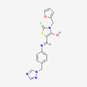 molecular formula C18H15N5O2S2 B15106459 (5E)-3-(furan-2-ylmethyl)-2-thioxo-5-({[4-(1H-1,2,4-triazol-1-ylmethyl)phenyl]amino}methylidene)-1,3-thiazolidin-4-one 