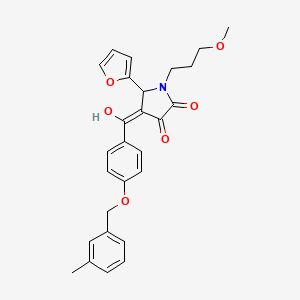 molecular formula C27H27NO6 B15106547 (4E)-5-(furan-2-yl)-4-(hydroxy{4-[(3-methylbenzyl)oxy]phenyl}methylidene)-1-(3-methoxypropyl)pyrrolidine-2,3-dione 