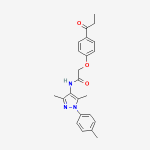 molecular formula C23H25N3O3 B15106554 N-[3,5-dimethyl-1-(4-methylphenyl)-1H-pyrazol-4-yl]-2-(4-propanoylphenoxy)acetamide 