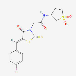 molecular formula C16H15FN2O4S3 B15106596 N-(1,1-dioxidotetrahydrothiophen-3-yl)-2-[(5Z)-5-(4-fluorobenzylidene)-4-oxo-2-thioxo-1,3-thiazolidin-3-yl]acetamide 