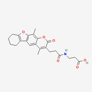 molecular formula C23H25NO6 B15106621 3-[3-(4,11-Dimethyl-2-oxo-6,7,8,9-tetrahydro-[1]benzofuro[3,2-g]chromen-3-yl)propanoylamino]propanoic acid 