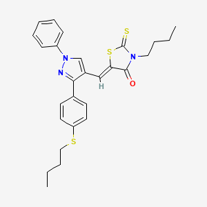 molecular formula C27H29N3OS3 B15106631 (5Z)-3-butyl-5-({3-[4-(butylsulfanyl)phenyl]-1-phenyl-1H-pyrazol-4-yl}methylidene)-2-thioxo-1,3-thiazolidin-4-one 