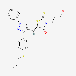 (5Z)-3-(3-methoxypropyl)-5-({1-phenyl-3-[4-(propylsulfanyl)phenyl]-1H-pyrazol-4-yl}methylidene)-2-thioxo-1,3-thiazolidin-4-one