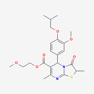 molecular formula C23H30N2O6S B15106965 2-methoxyethyl 5-[3-methoxy-4-(2-methylpropoxy)phenyl]-2,7-dimethyl-3-oxo-2,3-dihydro-5H-[1,3]thiazolo[3,2-a]pyrimidine-6-carboxylate 