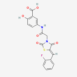 molecular formula C19H13FN2O6S B15107085 5-({[(5Z)-5-(2-fluorobenzylidene)-2,4-dioxo-1,3-thiazolidin-3-yl]acetyl}amino)-2-hydroxybenzoic acid 