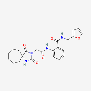 molecular formula C23H26N4O5 B15107102 2-(2-{2,4-dioxo-1,3-diazaspiro[4.6]undecan-3-yl}acetamido)-N-[(furan-2-yl)methyl]benzamide 