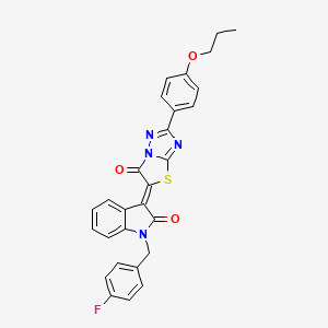 molecular formula C28H21FN4O3S B15107111 (3Z)-1-(4-fluorobenzyl)-3-[6-oxo-2-(4-propoxyphenyl)[1,3]thiazolo[3,2-b][1,2,4]triazol-5(6H)-ylidene]-1,3-dihydro-2H-indol-2-one 