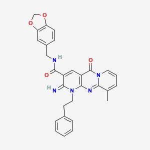 N-(1,3-benzodioxol-5-ylmethyl)-6-imino-11-methyl-2-oxo-7-(2-phenylethyl)-1,7,9-triazatricyclo[8.4.0.03,8]tetradeca-3(8),4,9,11,13-pentaene-5-carboxamide