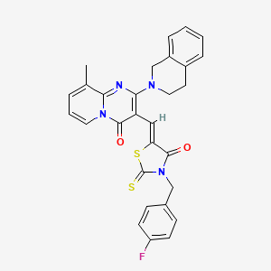 molecular formula C29H23FN4O2S2 B15107225 2-(3,4-dihydroisoquinolin-2(1H)-yl)-3-{(Z)-[3-(4-fluorobenzyl)-4-oxo-2-thioxo-1,3-thiazolidin-5-ylidene]methyl}-9-methyl-4H-pyrido[1,2-a]pyrimidin-4-one 