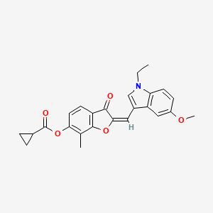 (2E)-2-[(1-ethyl-5-methoxy-1H-indol-3-yl)methylidene]-7-methyl-3-oxo-2,3-dihydro-1-benzofuran-6-yl cyclopropanecarboxylate