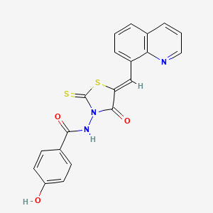 4-hydroxy-N-[(5Z)-4-oxo-5-(quinolin-8-ylmethylidene)-2-thioxo-1,3-thiazolidin-3-yl]benzamide