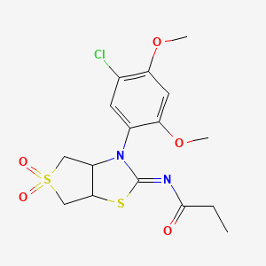 N-[(2Z)-3-(5-chloro-2,4-dimethoxyphenyl)-5,5-dioxidotetrahydrothieno[3,4-d][1,3]thiazol-2(3H)-ylidene]propanamide