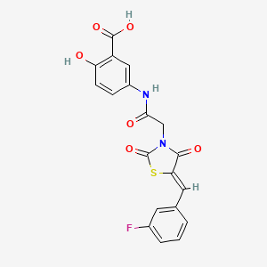 molecular formula C19H13FN2O6S B15107359 5-({[(5Z)-5-(3-fluorobenzylidene)-2,4-dioxo-1,3-thiazolidin-3-yl]acetyl}amino)-2-hydroxybenzoic acid 