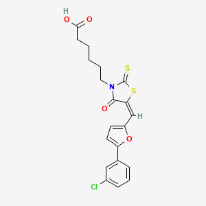 molecular formula C20H18ClNO4S2 B15107433 6-[(5E)-5-{[5-(3-chlorophenyl)furan-2-yl]methylidene}-4-oxo-2-thioxo-1,3-thiazolidin-3-yl]hexanoic acid 