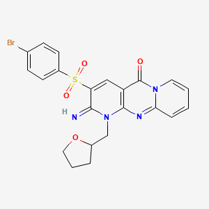 molecular formula C22H19BrN4O4S B15107499 5-(4-bromophenyl)sulfonyl-6-imino-7-(oxolan-2-ylmethyl)-1,7,9-triazatricyclo[8.4.0.03,8]tetradeca-3(8),4,9,11,13-pentaen-2-one 