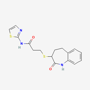 molecular formula C16H17N3O2S2 B15107516 3-[(2-hydroxy-4,5-dihydro-3H-1-benzazepin-3-yl)sulfanyl]-N-(1,3-thiazol-2-yl)propanamide 