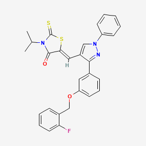 (5Z)-5-[(3-{3-[(2-fluorobenzyl)oxy]phenyl}-1-phenyl-1H-pyrazol-4-yl)methylidene]-3-(propan-2-yl)-2-thioxo-1,3-thiazolidin-4-one