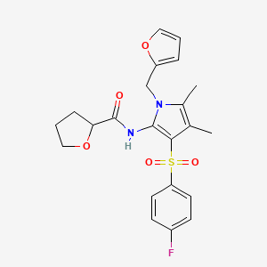 molecular formula C22H23FN2O5S B15107660 N-{3-[(4-fluorophenyl)sulfonyl]-1-(furan-2-ylmethyl)-4,5-dimethyl-1H-pyrrol-2-yl}tetrahydrofuran-2-carboxamide 