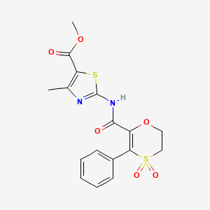 molecular formula C17H16N2O6S2 B15107665 Methyl 2-{[(4,4-dioxido-3-phenyl-5,6-dihydro-1,4-oxathiin-2-yl)carbonyl]amino}-4-methyl-1,3-thiazole-5-carboxylate 