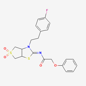 molecular formula C21H21FN2O4S2 B15107675 N-[(2E)-3-[2-(4-fluorophenyl)ethyl]-5,5-dioxidotetrahydrothieno[3,4-d][1,3]thiazol-2(3H)-ylidene]-2-phenoxyacetamide 