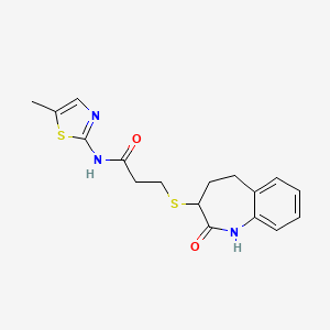 molecular formula C17H19N3O2S2 B15107749 3-[(2-hydroxy-4,5-dihydro-3H-1-benzazepin-3-yl)sulfanyl]-N-(5-methyl-1,3-thiazol-2-yl)propanamide 