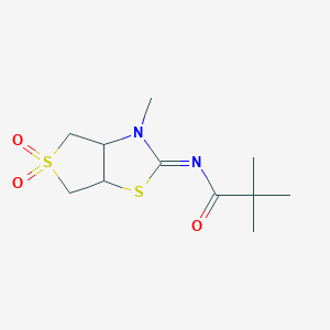 molecular formula C11H18N2O3S2 B15107811 2,2-dimethyl-N-[(2Z)-3-methyl-5,5-dioxidotetrahydrothieno[3,4-d][1,3]thiazol-2(3H)-ylidene]propanamide 