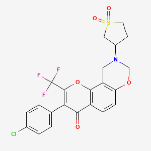 molecular formula C22H17ClF3NO5S B15107838 3-(4-chlorophenyl)-9-(1,1-dioxidotetrahydrothiophen-3-yl)-2-(trifluoromethyl)-9,10-dihydro-4H,8H-chromeno[8,7-e][1,3]oxazin-4-one 