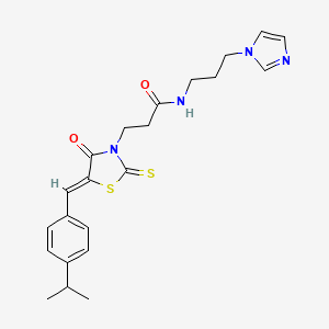 molecular formula C22H26N4O2S2 B15107854 N-[3-(1H-imidazol-1-yl)propyl]-3-{(5Z)-4-oxo-5-[4-(propan-2-yl)benzylidene]-2-thioxo-1,3-thiazolidin-3-yl}propanamide 