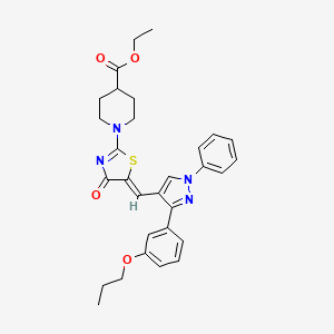 ethyl 1-[(5Z)-4-oxo-5-{[1-phenyl-3-(3-propoxyphenyl)-1H-pyrazol-4-yl]methylidene}-4,5-dihydro-1,3-thiazol-2-yl]piperidine-4-carboxylate