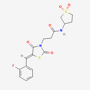 molecular formula C17H17FN2O5S2 B15107937 N-(1,1-dioxidotetrahydrothiophen-3-yl)-3-[(5Z)-5-(2-fluorobenzylidene)-2,4-dioxo-1,3-thiazolidin-3-yl]propanamide 