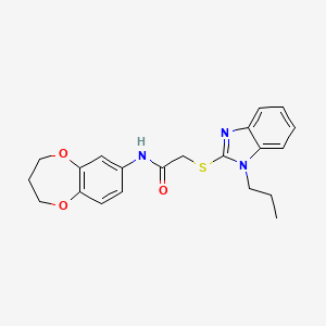 molecular formula C21H23N3O3S B15108051 N-(3,4-dihydro-2H-1,5-benzodioxepin-7-yl)-2-(1-propylbenzimidazol-2-yl)sulfanylacetamide 