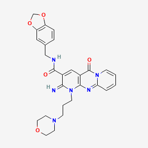 molecular formula C27H28N6O5 B15108064 2-Imino-1-(3-morpholin-4-yl-propyl)-10-oxo-1,10-dihydro-2H-1,9,10a-triaza-anthracene-3-carboxylic acid (benzo[1,3]dioxol-5-ylmethyl)-amide 