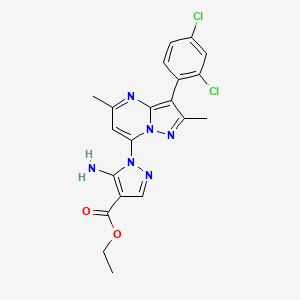 molecular formula C20H18Cl2N6O2 B15108070 ethyl 5-amino-1-[3-(2,4-dichlorophenyl)-2,5-dimethylpyrazolo[1,5-a]pyrimidin-7-yl]-1H-pyrazole-4-carboxylate 