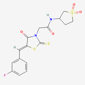 molecular formula C16H15FN2O4S3 B15108086 N-(1,1-dioxidotetrahydrothiophen-3-yl)-2-[(5Z)-5-(3-fluorobenzylidene)-4-oxo-2-thioxo-1,3-thiazolidin-3-yl]acetamide 