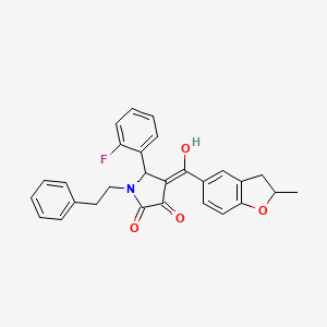 (4E)-5-(2-fluorophenyl)-4-[hydroxy(2-methyl-2,3-dihydro-1-benzofuran-5-yl)methylidene]-1-(2-phenylethyl)pyrrolidine-2,3-dione