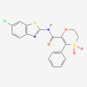 molecular formula C18H13ClN2O4S2 B15108190 N-[(2E)-6-chloro-1,3-benzothiazol-2(3H)-ylidene]-3-phenyl-5,6-dihydro-1,4-oxathiine-2-carboxamide 4,4-dioxide 