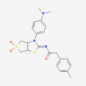 molecular formula C22H25N3O3S2 B15108195 N-[(2E)-3-[4-(dimethylamino)phenyl]-5,5-dioxidotetrahydrothieno[3,4-d][1,3]thiazol-2(3H)-ylidene]-2-(4-methylphenyl)acetamide 