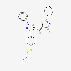 molecular formula C28H30N4OS2 B15108196 (5Z)-5-({3-[4-(butylsulfanyl)phenyl]-1-phenyl-1H-pyrazol-4-yl}methylidene)-2-(piperidin-1-yl)-1,3-thiazol-4(5H)-one 