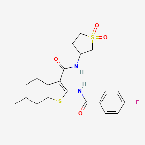 molecular formula C21H23FN2O4S2 B15108275 N-(1,1-dioxidotetrahydrothiophen-3-yl)-2-{[(4-fluorophenyl)carbonyl]amino}-6-methyl-4,5,6,7-tetrahydro-1-benzothiophene-3-carboxamide 