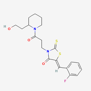 molecular formula C20H23FN2O3S2 B15108358 5-[(2-Fluorophenyl)methylene]-3-{3-[2-(2-hydroxyethyl)piperidyl]-3-oxopropyl}-2-thioxo-1,3-thiazolidin-4-one 