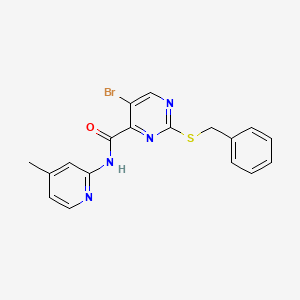 molecular formula C18H15BrN4OS B15108428 2-(benzylsulfanyl)-5-bromo-N-(4-methylpyridin-2-yl)pyrimidine-4-carboxamide 