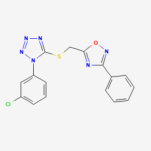 molecular formula C16H11ClN6OS B15108441 1-(3-chlorophenyl)-5-{[(3-phenyl-1,2,4-oxadiazol-5-yl)methyl]sulfanyl}-1H-tetrazole 