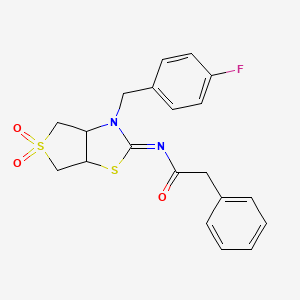 molecular formula C20H19FN2O3S2 B15108554 N-[(2E)-3-(4-fluorobenzyl)-5,5-dioxidotetrahydrothieno[3,4-d][1,3]thiazol-2(3H)-ylidene]-2-phenylacetamide 