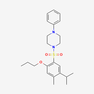 molecular formula C23H32N2O3S B15108564 1-{[4-Methyl-5-(methylethyl)-2-propoxyphenyl]sulfonyl}-4-phenylpiperazine 