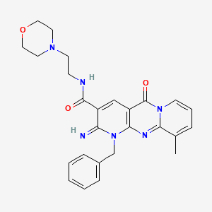 molecular formula C26H28N6O3 B15108594 7-benzyl-6-imino-11-methyl-N-(2-morpholin-4-ylethyl)-2-oxo-1,7,9-triazatricyclo[8.4.0.03,8]tetradeca-3(8),4,9,11,13-pentaene-5-carboxamide 