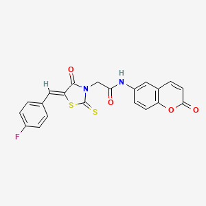 molecular formula C21H13FN2O4S2 B15108681 2-[(5Z)-5-(4-fluorobenzylidene)-4-oxo-2-thioxo-1,3-thiazolidin-3-yl]-N-(2-oxo-2H-chromen-6-yl)acetamide 