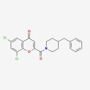 molecular formula C22H19Cl2NO3 B15108759 6,8-Dichloro-2-{[4-benzylpiperidyl]carbonyl}chromen-4-one 