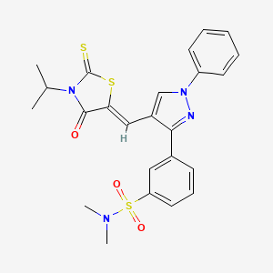 molecular formula C24H24N4O3S3 B15108854 N,N-dimethyl-3-(4-{(Z)-[4-oxo-3-(propan-2-yl)-2-thioxo-1,3-thiazolidin-5-ylidene]methyl}-1-phenyl-1H-pyrazol-3-yl)benzenesulfonamide 