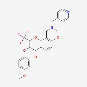 molecular formula C25H19F3N2O5 B15108908 3-(4-methoxyphenoxy)-9-(pyridin-4-ylmethyl)-2-(trifluoromethyl)-9,10-dihydro-4H,8H-chromeno[8,7-e][1,3]oxazin-4-one 