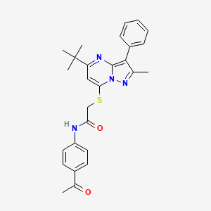 molecular formula C27H28N4O2S B15108943 N-(4-acetylphenyl)-2-[(5-tert-butyl-2-methyl-3-phenylpyrazolo[1,5-a]pyrimidin-7-yl)sulfanyl]acetamide 